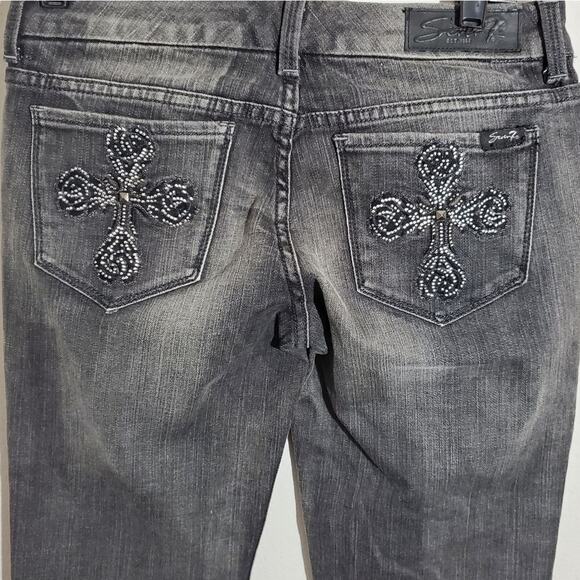 7FAM beaded cross high‎ rise straight leg jeans 28 - Picture 1 of 9